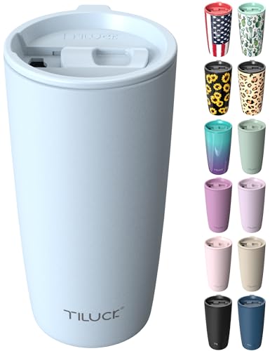 TILUCK 20 oz Insulated Coffee Tumbler with BPA-Free Lid | Travel Coffee Mug, Dishwasher Safe, Cup Holder Friendly, Double-Wall Vacuum Insulation for Hot & Cold Drinks,MatteLightBlue - color: Matte LightBlue, size: 20 Ounces