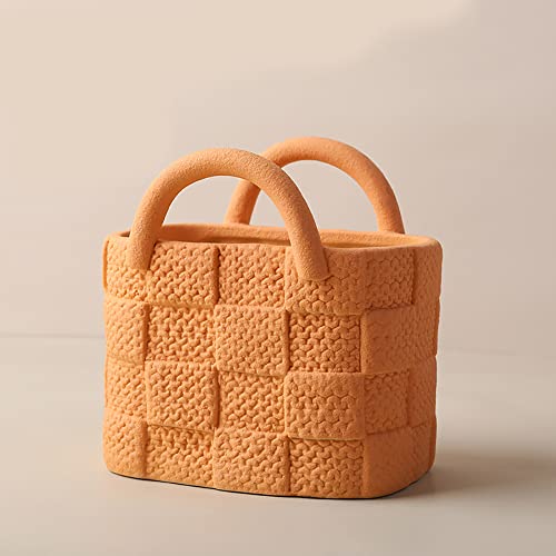 Ceramic Vase, Small Modern Flower Vase for Home Decor, Handbag Collection Creative Ceramic Floral Vases for Centerpieces, Flower Arrangement Decoration Shooting Props (Orange) - color: Orange