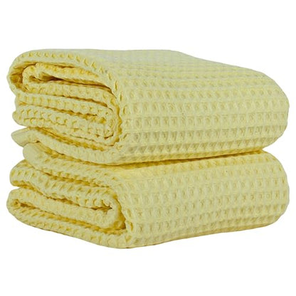 PÜSKÜL 2-Piece Natural 100% Turkish Cotton Waffle Bath Towels Extra-Large | Light Yellow, 32x63" Bath Sheet Towel, Soft Absorbent Quick-Dry Lint-Free Premium 3D Honeycomb Weave Oeko-Tex Made in Turkiye - color: Light Yellow