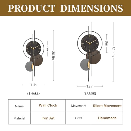Modern Wall Clock for Living Room,Large Black Decorative Wall Clock,Creative Silent Clock Battery Operated Metal Wall Art for Entryway/Bedroom/Office/Dinning Room/Kitchen Decor - size: 14"W x 32"H