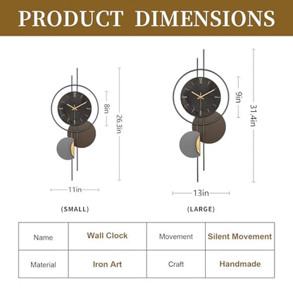 Modern Wall Clock for Living Room,Large Black Decorative Wall Clock,Creative Silent Clock Battery Operated Metal Wall Art for Entryway/Bedroom/Office/Dinning Room/Kitchen Decor - size: 14"W x 32"H