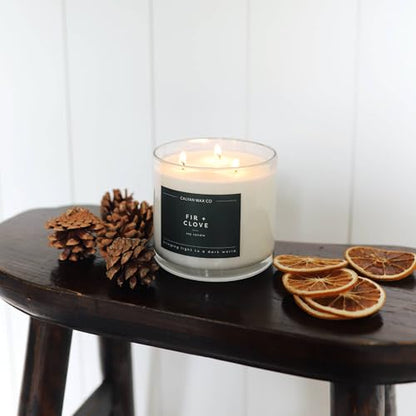 Calyan Wax Co. Fir & Clove 3 Wick Scented Candle - 43 Hour Burn | Made in the USA Luxury Clean Soy Wax Candles - Long Lasting Large Glass Jar Candle for Home - 3 Wicks - 14.9oz - color: Fir + Clove