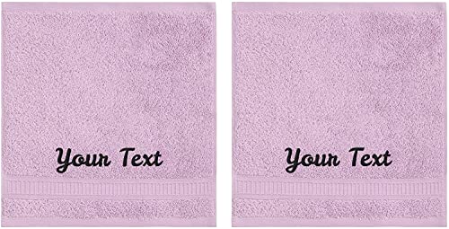LA' HAM MAM FINE LIVING Personalized Towels Set with Embroidered Text - 2 Pack Highly Absorbent & Super Soft Turkish Cotton Bath Washcloths for Spa, Gym, Pool and Hotels - Monogrammed Towels - Lilac - color: Lilac, size: 2 Pack Washcloths