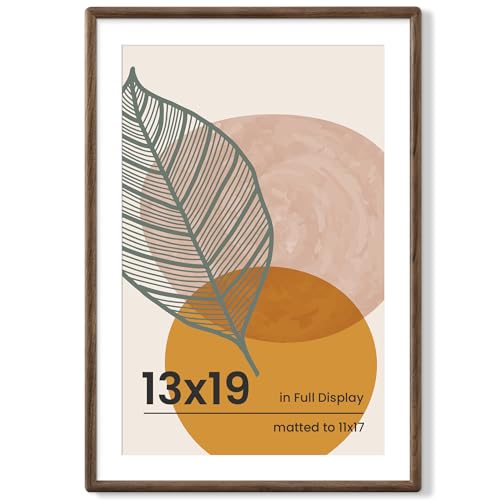 13x19 Walnut Frame - Rounded Corner 13 x 19 Picture Frame Matted to 11x17 - Natural Walnut Wood 19x13 Frame with Tempered Glass for Wall Mount Display - color: Walnut, size: 13x19 - 1P
