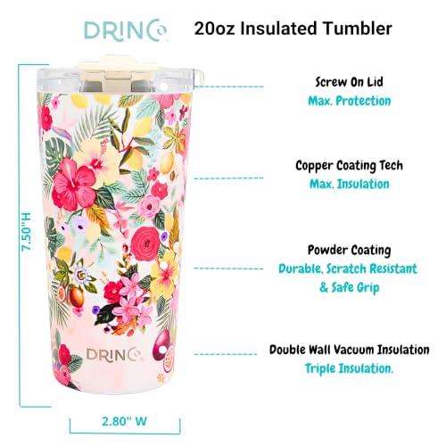 Drinco - 20 oz Stainless Steel Tumbler | Double Walled Vacuum Insulated Mug With Lid, 2 Straws, For Hot & Cold Drinks (20oz Tropical Bloom) - color: 20oz Tropical Bloom