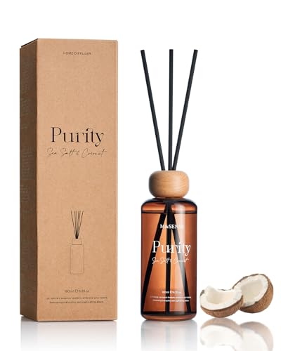M&SENSE Seasalt Coconut Reed Diffuser: 6.3 fl oz Non-Toxic Aroma Set with Sticks, Light & Subtle Fragrance, Long-Lasting Natural Essential Oil Gifts for Bedroom, Shelf Decor & Small Spaces - color: Sea Salt Coconut, size: 6.1 fl oz