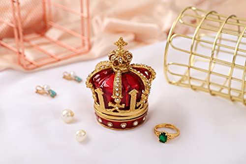 QIFU Red Crown Style Enameled Jeweled Trinket Box Hinged Unique Gift for Family - color: Crown 1 Red