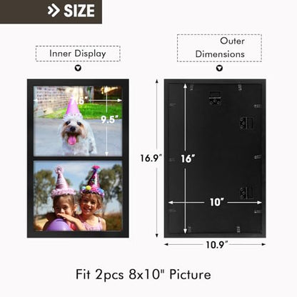 Golden State Art, 8x10 Double Picture Frame, Display Two 8x10 Photos(Black) | Solid Wood- Real Glass for Wall Mounting (Black, 8 Pack) - color: Black, size: 2 Openings 8x10 (8 Pack)