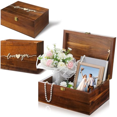 Large Wooden Wedding Keepsake Box with Lid,Love | 12 x 9 x 5.5 Inch Memory Storage, Engagement Gift for Couples Newlyweds, Bridal Shower Organizer, Photo Jewelry Holder - style: Love