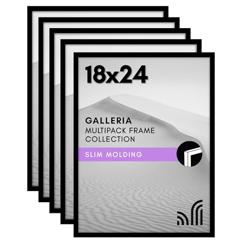 Americanflat 18x24 Poster Frame 5-Pack - Slim Molding - Black | Polished plexiglass front, hangs vertical or horizontal, sawtooth hangers included, secure turn-tab backing - color: Black, size: 18X24