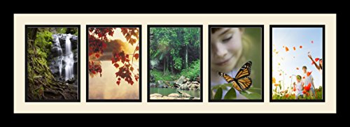 ArtToFrames Collage Photo Frame Single Mat with 5-5x7 Openings with Satin Black Frame and Charcoal mat. - color: 5 - 5x7 - (2137), size: Charcoal