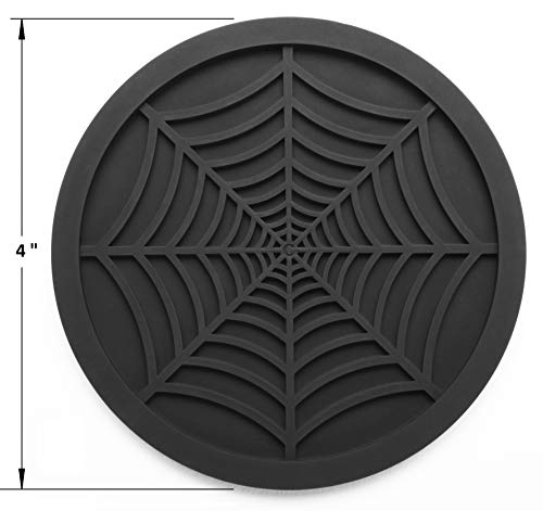 Silicone Coasters For Drinks - 6 Pack Unique Design Spider Drink Coasters, 4" Black Coaster Set by COASTERFIELD