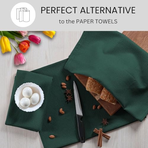 Waffle Kitchen Towels Large 16x26 inch 100% Cotton Set of 4 - Soft Absorbent Washable Tea Towel for Kitchen - Dish Cloths Quick Drying - 320 GSM Quality Dish Towel Green - color: Green