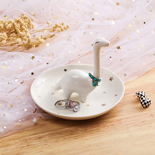 PUDDING CABIN White Dinosaur Ring Holder - Unique Jewelry Dish Tray for Rings, Earrings, Bracelets Organizer - Cute Gifts for Women, Girls, Her Birthday, Christmas, Wedding Gifts - style: White Dinosaur