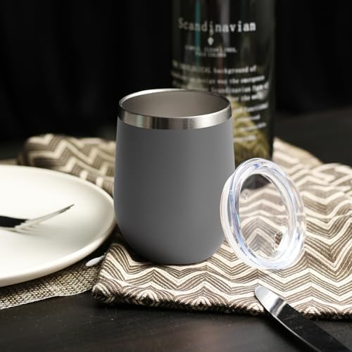 DOMICARE Stainless Steel Wine Tumbler Bulk with Lid, Personalized Insulated Tumblers Set, 12oz Travel Coffee Cups Pack of 1, Gray - color: Gray, size: 1 Count (Pack of 1)