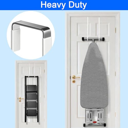 Single Extra Long Over Door Steel Hooks 4 Pack Fit 1-3/8" Door 14.2" White | Plastic Coated Rubber Feel Towel Rack Robe Coat Shoe Wreath Hanger No Damage No Scratch for Bathroom Heavy Duty Thin Top