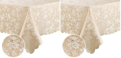 Smiry Rectangle Table Cloth, Waterproof Heavy Duty Vinyl Tablecloths, Wipeable Washable Table Cover for Kitchen and Dining Room (Beige, 60" X 84") (Pack of 2) - color: Beige, size: 84" x 60" (Rectangular) (Pack of 2)
