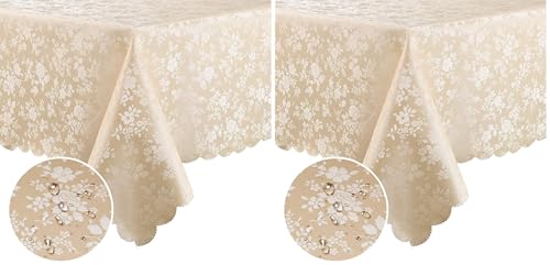 Smiry Rectangle Table Cloth, Waterproof Heavy Duty Vinyl Tablecloths, Wipeable Washable Table Cover for Kitchen and Dining Room (Beige, 60" X 84") (Pack of 2) - color: Beige, size: 84" x 60" (Rectangular) (Pack of 2)