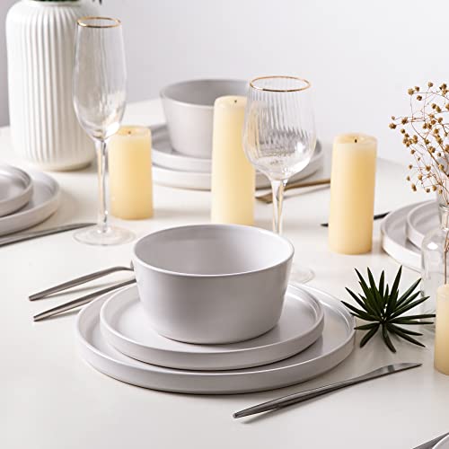 AmorArc Ceramic Plates Set of 6, Matte Glaze 8.0 Inch Dishes Set for Kitchen, Dessert,Salad,Appetizer, Small Dinner Plates, Microwave & Dishwasher Safe, Scratch Resistant, Matte White | High Edge Small Dinner Plates for Dessert,Salad,Appetizer,Dinner,Micr