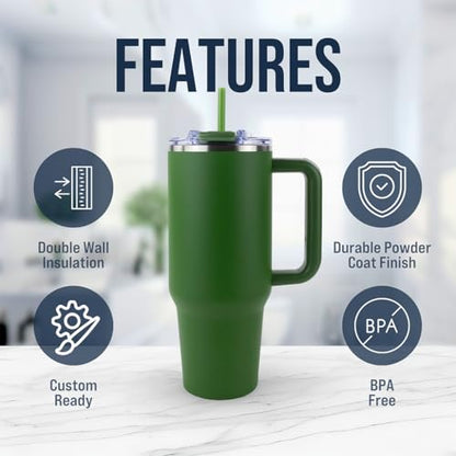 Hogg Big Swig 40oz Tumbler with Handle and Straw - Hunter Green, 40 oz Tumbler, Insulated Cup with Handle, 40oz Water Bottle with Straw, Thermal Cups, Leak Proof Lid, Travel Mugs, Stainless Steel - color: Hunter Green