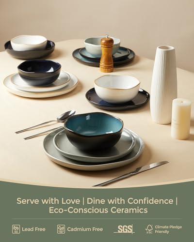 Ceramic Dinnerware Sets for 4, 16pcs Plates and Bowls Sets Dish Set | Stoneware Dishware sets, Microwave & Dishwasher Safe, Cereal Bowls and Dinner Plates Set, Stackable Dishes Set, Dusty Green - color: Dusty Green, size: Set (16pcs)