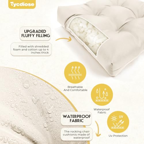 All Weather Outdoor Wicker Chair Cushions of 3 Pieces, Waterproof Outdoor Wicker Chair Cushion for Patio Furniture Loveseat Settee Bench, 1 Loveseat and 2 U-Shaped Thickened Cushions, Cream - color: Cream