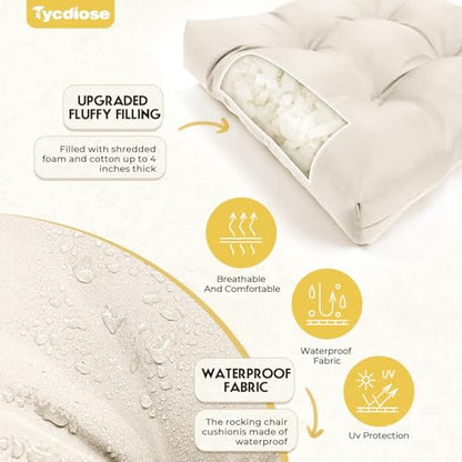 All Weather Outdoor Wicker Chair Cushions of 3 Pieces, Waterproof Outdoor Wicker Chair Cushion for Patio Furniture Loveseat Settee Bench, 1 Loveseat and 2 U-Shaped Thickened Cushions, Cream - color: Cream