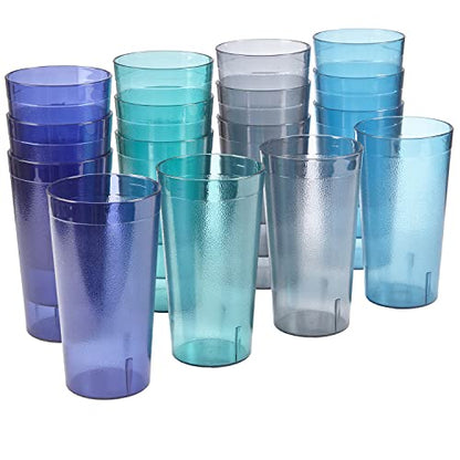 US Acrylic Cafe Plastic Reusable Tumblers (Set of 16) 20-ounce Water Cups Coastal Colors | Restaurant Style Drinking Glasses Value Set, Stackable, BPA-free, Made in the USA | Top-rack Dishwasher Safe - color: Coastal, size: 20 ounces