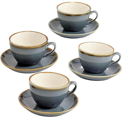 SHUER Ceramic Cappuccino Cup Set of 4, 11.2 OZ Cups and Saucers Set,Coffee Mocha Cup Sets,Black Coffee Cups and Glaze Americano Mug Great for Party and Low Tea Time (Blue 320ml) - size: Large(320ml)