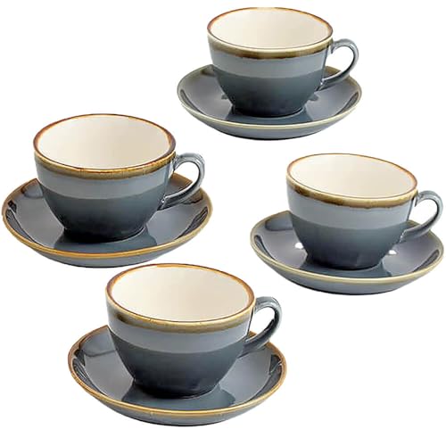 SHUER Ceramic Cappuccino Cup Set of 4, 11.2 OZ Cups and Saucers Set,Coffee Mocha Cup Sets,Black Coffee Cups and Glaze Americano Mug Great for Party and Low Tea Time (Blue 320ml) - size: Large(320ml)