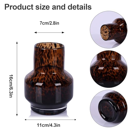 Amber Vase – Brown Glass, Modern Clear Glass Vase with Wide Mouth for Flowers, Decorative Bottles for Home Decor, Farmhouse Centerpiece, Tortoise Shell Art Glass Vase for Living Room, Kitchen, Office