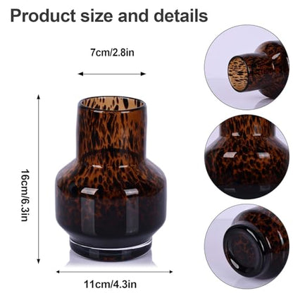 Amber Vase – Brown Glass, Modern Clear Glass Vase with Wide Mouth for Flowers, Decorative Bottles for Home Decor, Farmhouse Centerpiece, Tortoise Shell Art Glass Vase for Living Room, Kitchen, Office