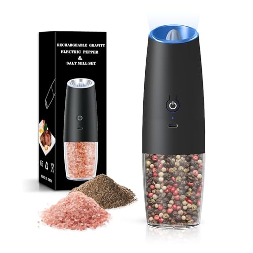 Rechargeable Gravity Salt Pepper Grinder Set, 1 Pack (Black) | Gravity Rechargeable Grinder With Led Light & Adjustable Coarseness, No Extra Batteries Needed For Kitchen Seasoning - color: Rechargeable/1pc/Black