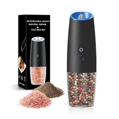 Rechargeable Gravity Salt Pepper Grinder Set, 1 Pack (Black) | Gravity Rechargeable Grinder With Led Light & Adjustable Coarseness, No Extra Batteries Needed For Kitchen Seasoning - color: Rechargeable/1pc/Black