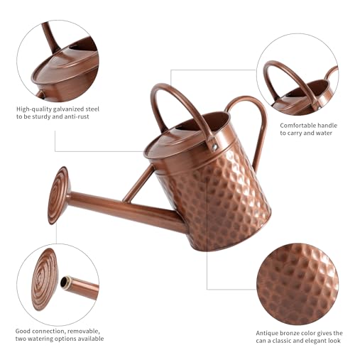 1 Gallon Metal Watering Can for Outdoor Indoor Plants, Copper Colored Watering Can with Removable Spray Spout, Ideal for Garden Watering - color: Copper Colored