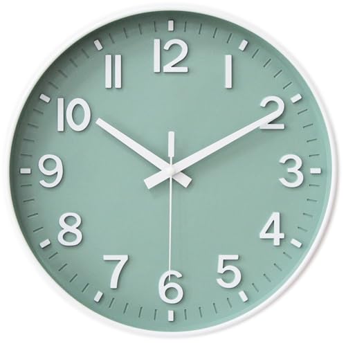 HZDHCLH Green Wall Clocks Battery Operated,12 inch Silent Non Ticking Modern Wall Clock for Living Room Bedroom Kitchen Office Classroom Decor - color: Green White, size: 12 Inch