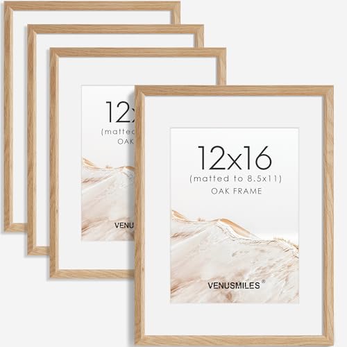 12x16 Picture Frame Set of 4 Natural Solid Oak Photo Frames with 8.5x11 Removable Mat Wall Hanging Large Handcrafted Frame with HD Plexiglass Wall and Tabletop Display Large Poster Frame - color: Oak, size: 12X16,4P