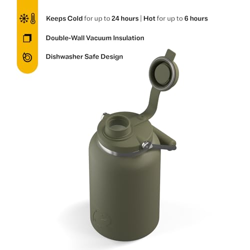 RTIC Half Gallon Outback Jug, Ceramic Lined, Olive | Stainless Steel, Insulated Water Bottle with Lid and Handle, Double Wall Vacuum Insulation - color: Olive