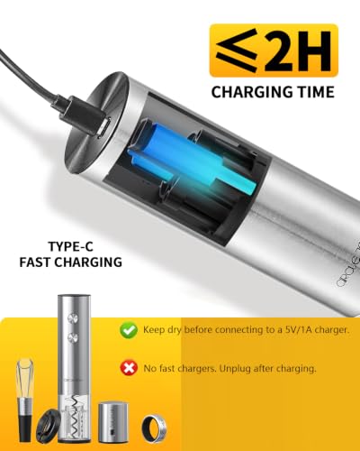 CIRCLE JOY Electric Wine Opener Rechargeable 5-in-1 Stainless Steel Wine Gift Set with Foil Cutter, Wine Aerator Pourer, Wine Drip Ring & Vacuum Stopper, Ideal Gifts for Wine Lovers, Silver - color: 5-in-1 Silver
