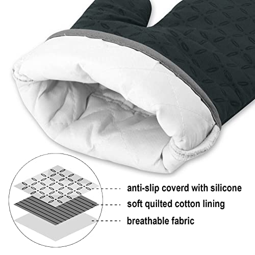 KEGOUU Oven Mitts and Pot Holders 6pcs Set, Kitchen Oven Glove High Heat Resistant 500 Degree Extra Long Oven Mitts and Potholder with Non-Slip Silicone Surface for Cooking (Deep Green) - color: Deep Green
