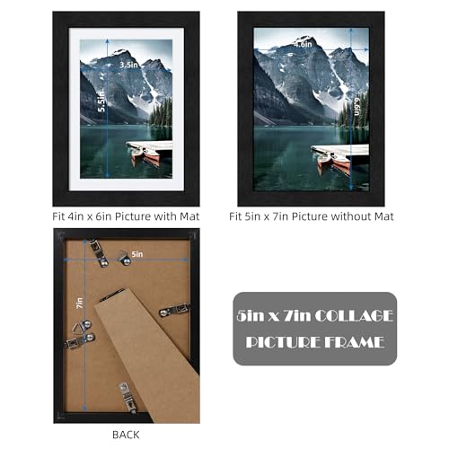 Hongkee 5x7 Black Picture Frames set of 3, Made of Wooden and Glass Photo frame - Displays Picture 4x6 with Mat or 5 x 7 without Mat, Desktop & Wall Collage Frame set - color: Black, size: 5x7 in