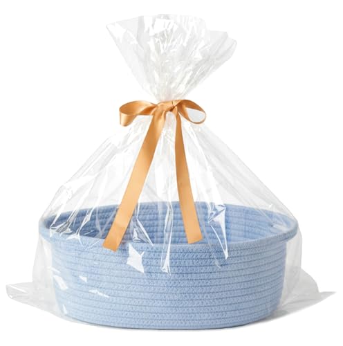 2-Pack Small Woven Gift Baskets Empty with Bags & Ribbons, Storage Basket for Father's Day for Dad, Baby Shower, Raffle, Birthday, Cute Organizer with Handles, 12"x8"x5", Blue - color: Blue, size: 2 Packs