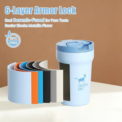 CHEERFUL GOAT Ceramic Lined Coffee Mug – Stainless Steel Travel insulated Tumbler with Ceramic Liner, with lid, 12oz Leak proof Cup for Hot and Cold Water Coffee at Home, Office, or On the Go (Blue) - color: Blue