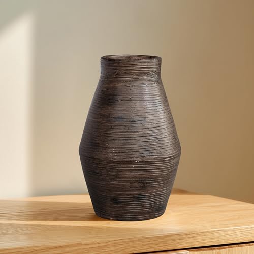 Brown Ceramic Vase, 11 Inch | Rustic Farmhouse Terracotta Flower Vase for Pampas Grass, Living Room, Dining Table, Shelf and Entryway Decor - color: Brown, size: 11 inch