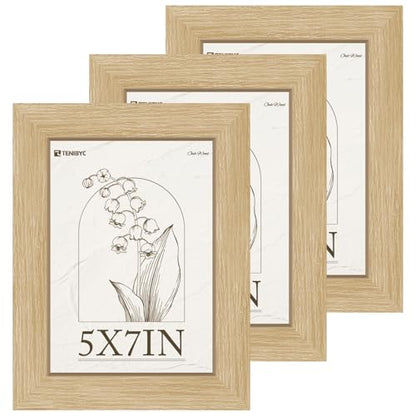 5x7 Picture Frame Set of 3 - Light Wood, Natural Oak Wood Photo Frame with HD Tempered Glass, Tabletop Display - color: Oak, size: 5 X 7, style: 3 Pack