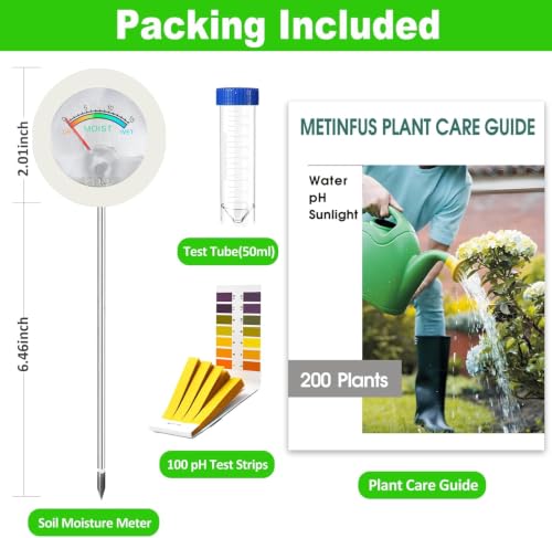 Soil Hygrometer Meter for Plants, Gardening Tool - Included 200+ Plants Care Guide, 80 pH Test Strips & Sample Tube, Soil Moisture Sensor for Indoor & Outdoor Use, No Battery Needed