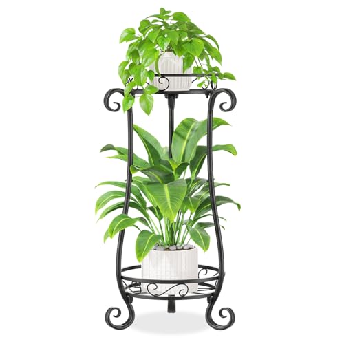 iDavosic.ly 2 Tier Tall Metal Plant Stand Outdoor Indoor, 27 Inch, Black | Corner Flower Pot Holder Shelf, Wrought Iron Vertical Display Rack for Patio Porch Garden, Heavy Duty, Sturdy, Space Saving - color: Black, size: 2 Tiers