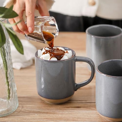 Ceramic Coffee Mugs Set of 4, 14oz Coffee Cups with Large Handle, Stoneware Two-Tone Tea Mugs for Latte and Cappuccino,Slate Gray Speckled, Terracotta Base,Housewarming Gift,Dishwasher&Microwave Safe - color: Gray, size: 14 OZ