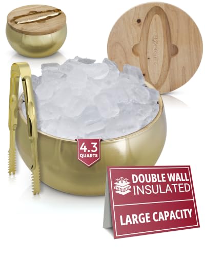 Gusto Nostro 4.1L Insulated Ice Bucket with Lid and Tongs, Double Wall Stainless Steel Ice Bucket Large, BPA Free Ice Bucket for Cocktail Bar, Keeps Champagne, Wine, Beer Chill for Parties (Gold) - color: Gold