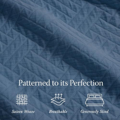 Threadmill Luxury Cotton Blankets for King Size Bed | All-Season Cozy 100% Cotton Blanket | Criss Cross Soft & Lightweight Coverlet fits California King Size Bed, 104x92 | Folkstone Blue | 100% Cotton, Jacquard Pattern, 104x92 in, Moisture-Wicking, All-Se
